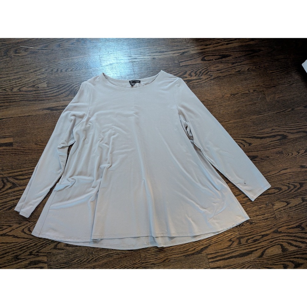 Eileen Fisher Jersey Swing Top Tunic Shirt Size Large Light Gray 3/4 Sleeve